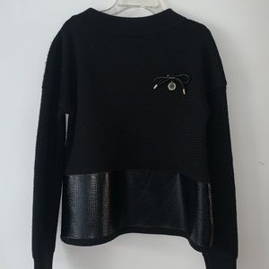 Elisabetta Franchi Wool Leather Bow Crew Neck Sweater